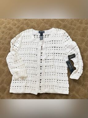 JONES NEW YORK White Crochet Cardigan Sweater NWT